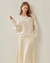 Pull en Cachemire à Col Rond et Motif Chevron Relaxant pour Femme